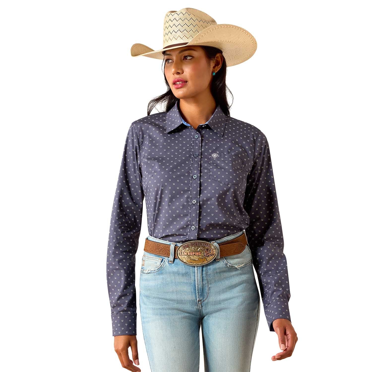 Ariat Women's Kirby Long Sleeve Collared Button-Down Shirt – Rider-Tested Stretch Poplin Equestrian Top