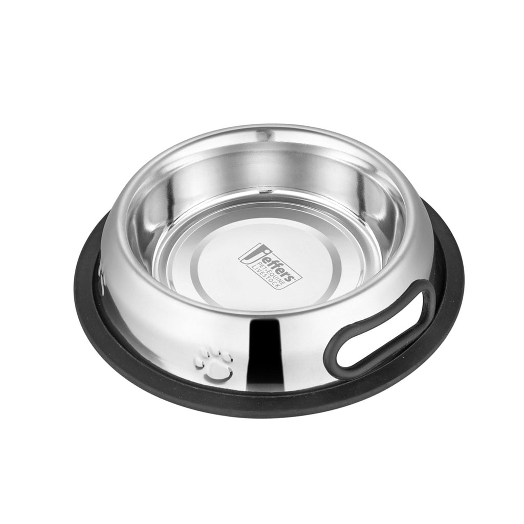Jeffers Pet Embossed No-Tip Anti-Skid Stainless Steel Pet Bowls for Dogs, Cats, Puppies, Kittens – Rubber Base, Food & Water Feeding Dish