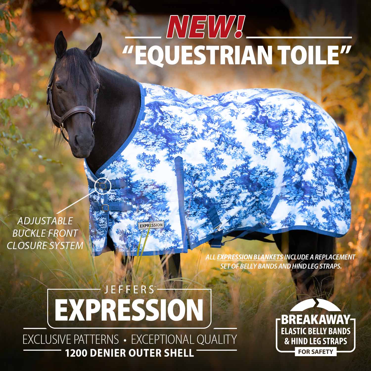 Jeffers Expression 1200 Denier Standard Neck Turnout Horse Blanket, 240 Gram