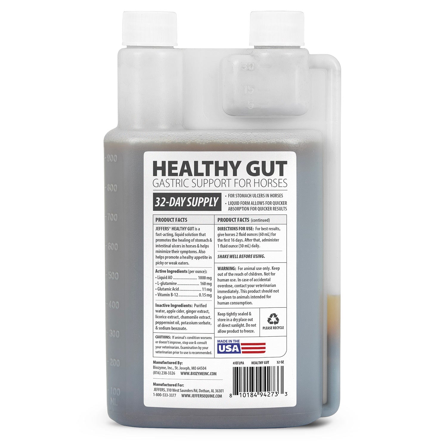 Jeffers Healthy Gut Gastric Support Liquid Supplement for Horses