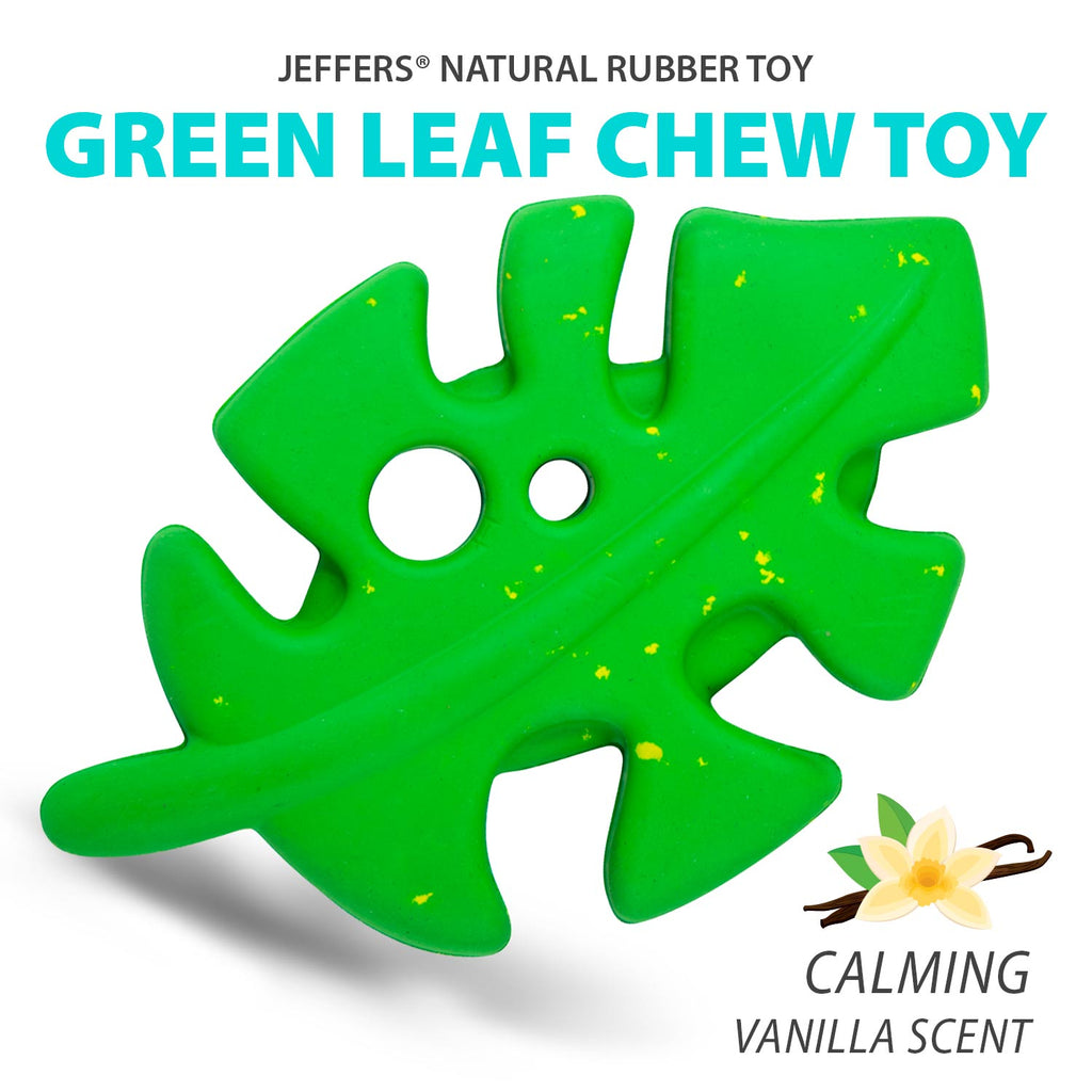 Jeffers Leaf Shaped Natural Rubber Dog Chew Toy with Dental Benefits and Vanilla Scent for Medium Chewers