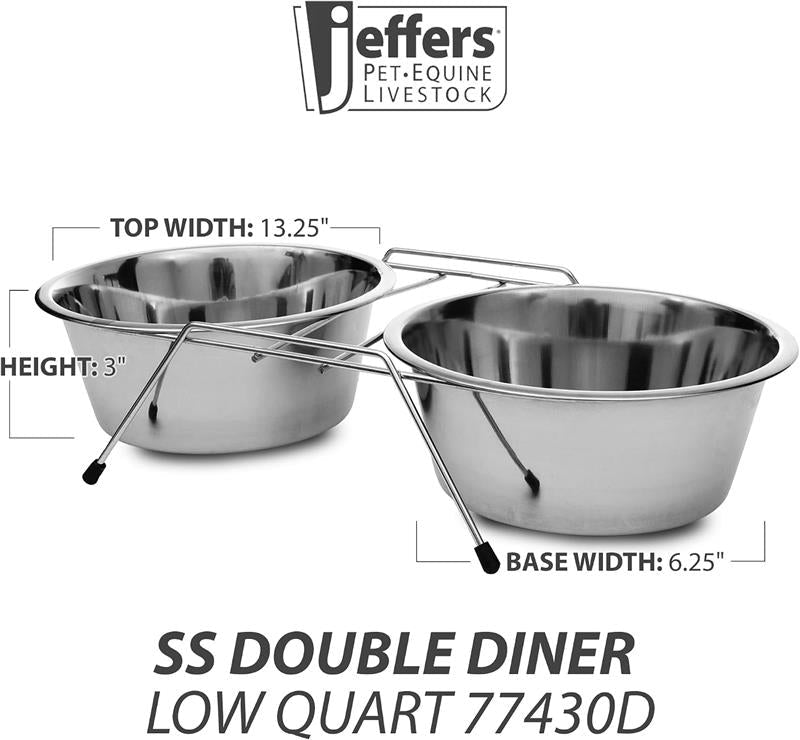Jeffers Low Profile Stainless Steel Double Diner Pet Bowls
