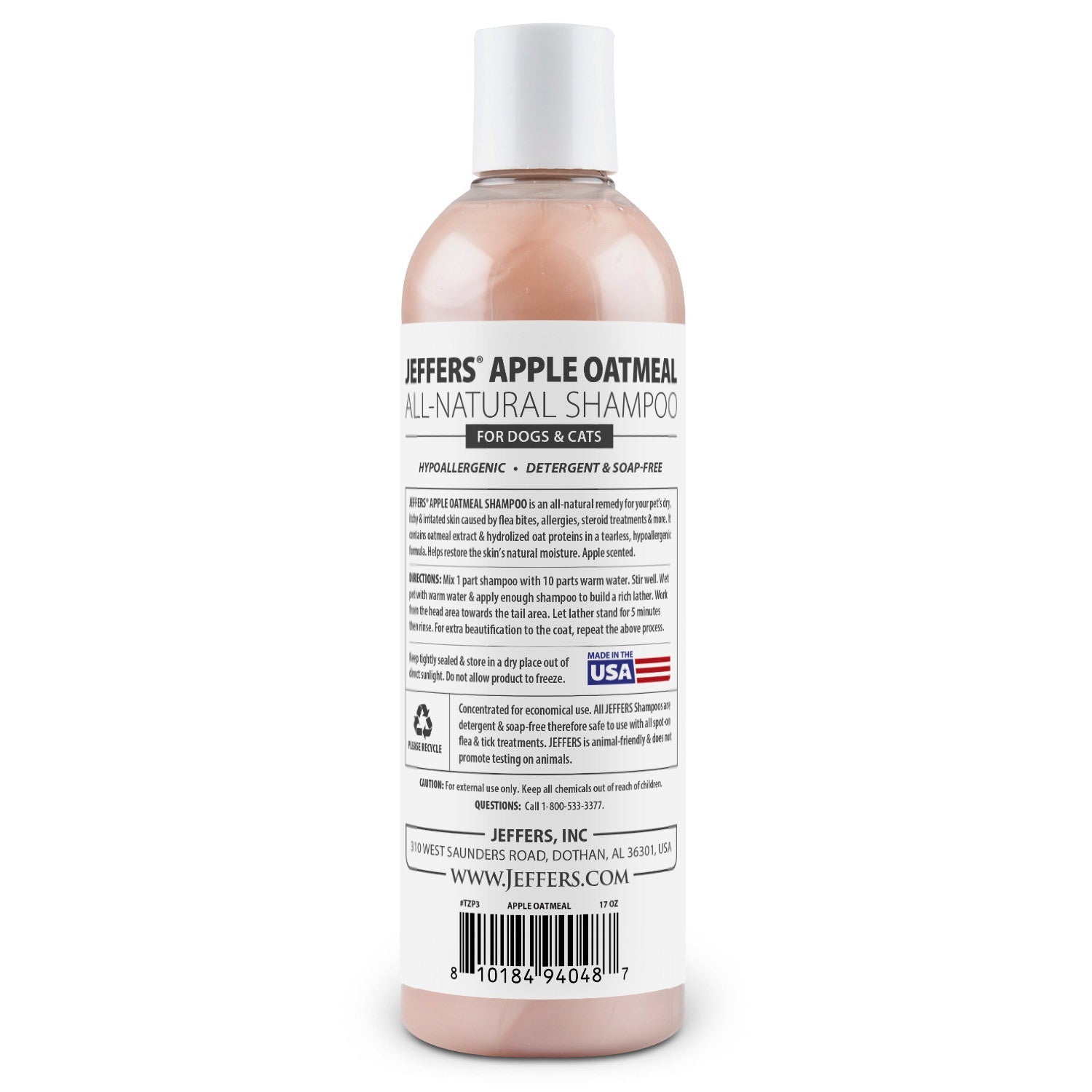 Jeffers Pet Apple Oatmeal All-Natural Hypoallergenic Dry Skin Shampoo for Dogs and Cats