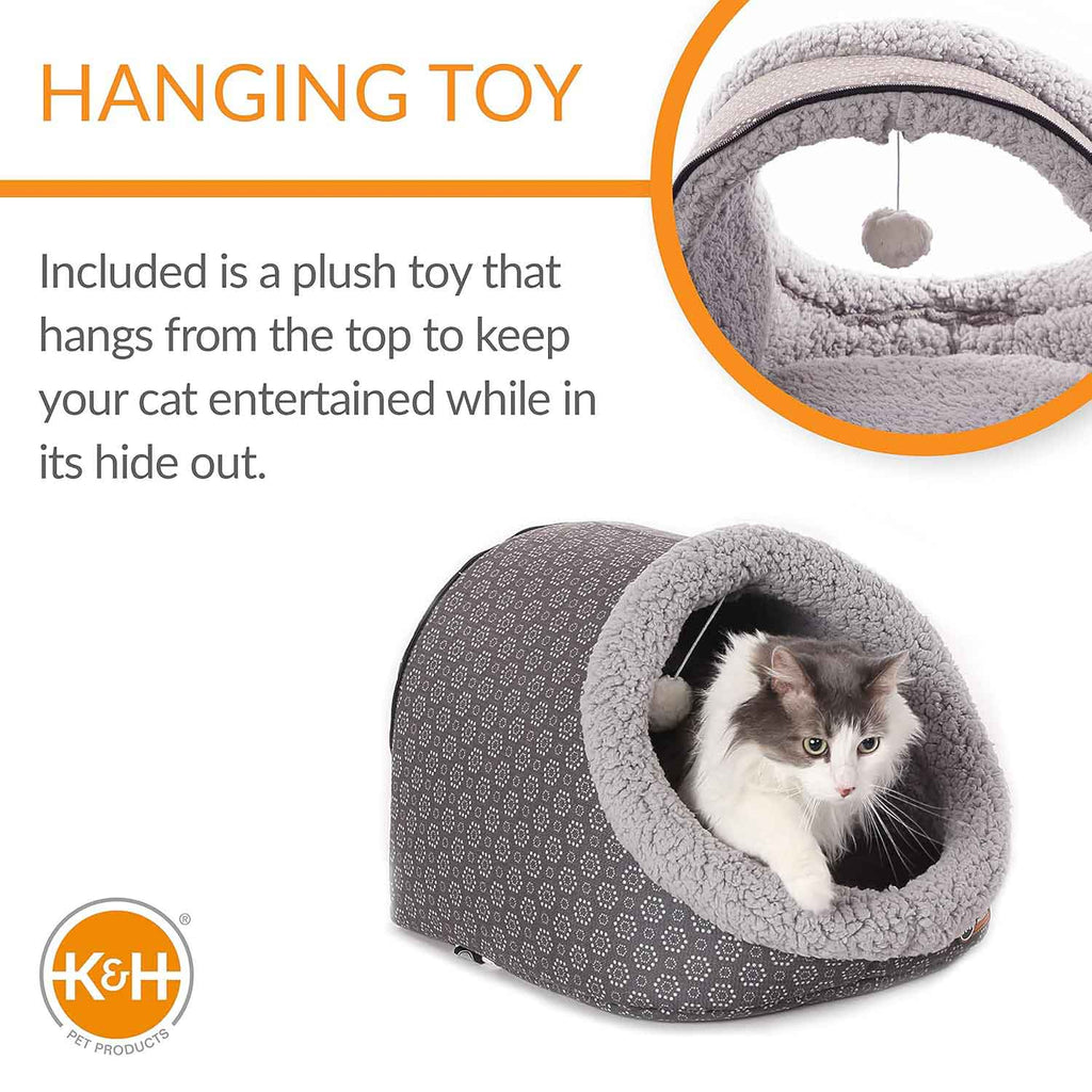 K&H Pet Products Thermo-Pet Cave Heated Cat Bed – Plush Cat Cave & Tunnel for Cats and Small Dogs