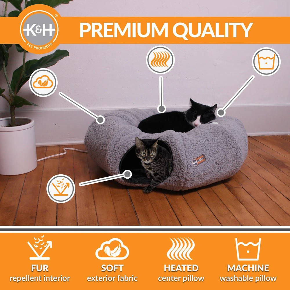 K&H Thermo-Kitty Heated Cat Tunnel – Indoor Heated Cat Bed and Play Tunnel with Machine Washable Pillow