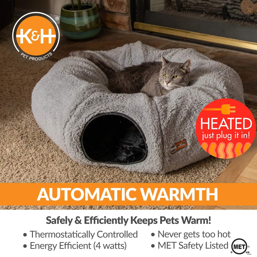 K&H Thermo-Kitty Heated Cat Tunnel – Indoor Heated Cat Bed and Play Tunnel with Machine Washable Pillow