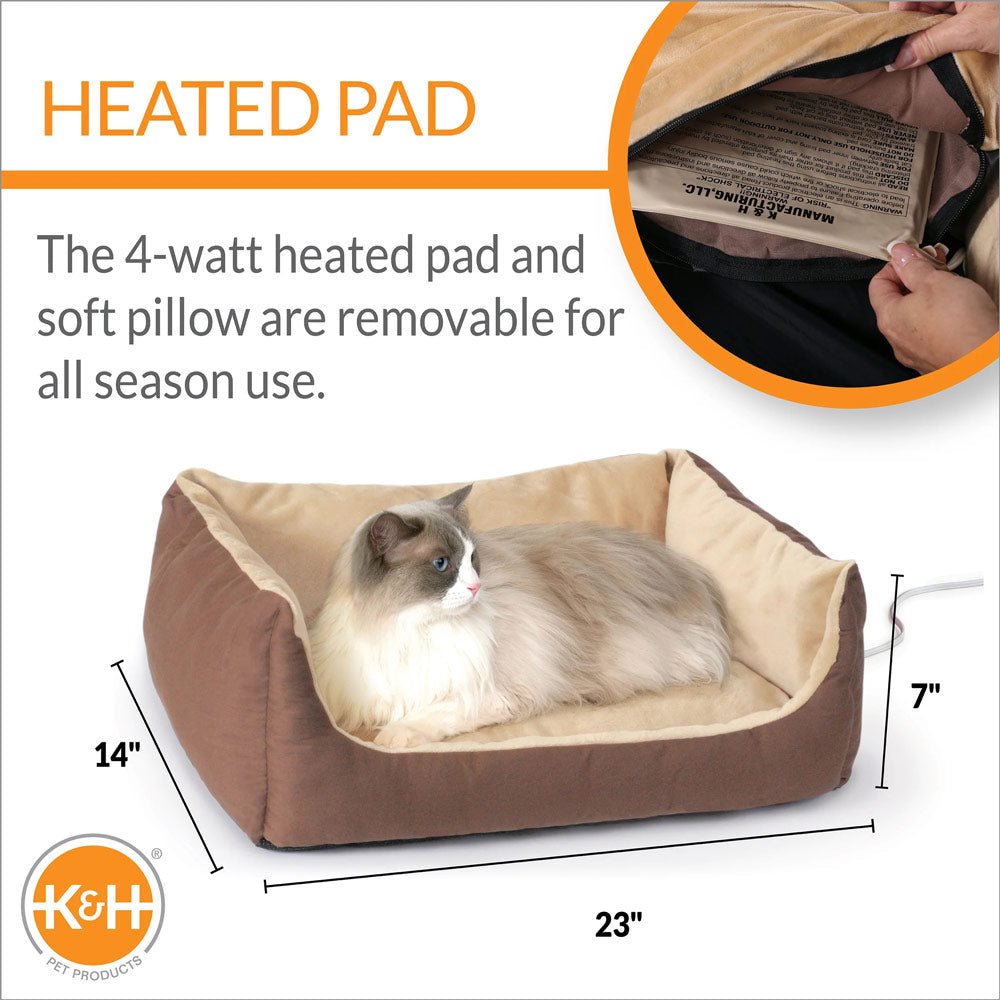 K&H Thermo-Pet Cuddle Cushion Heated Pet Bed – Indoor Heated Sofa-Style Bed for Cats & Small Dogs with Removable Cushion