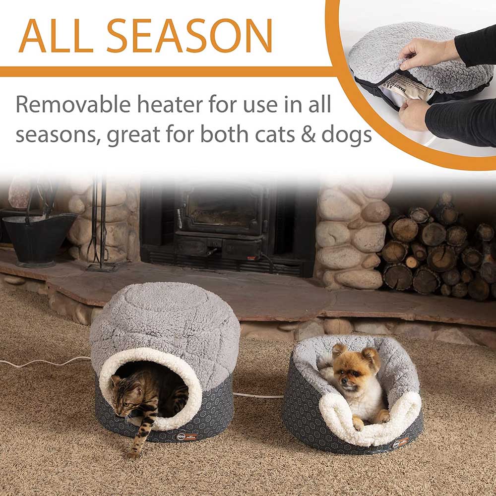 K&H Thermo-Pet Nest Heated Cat Bed – Soft Plush Indoor Cat Cave for Cats and Small Dogs, Machine Washable
