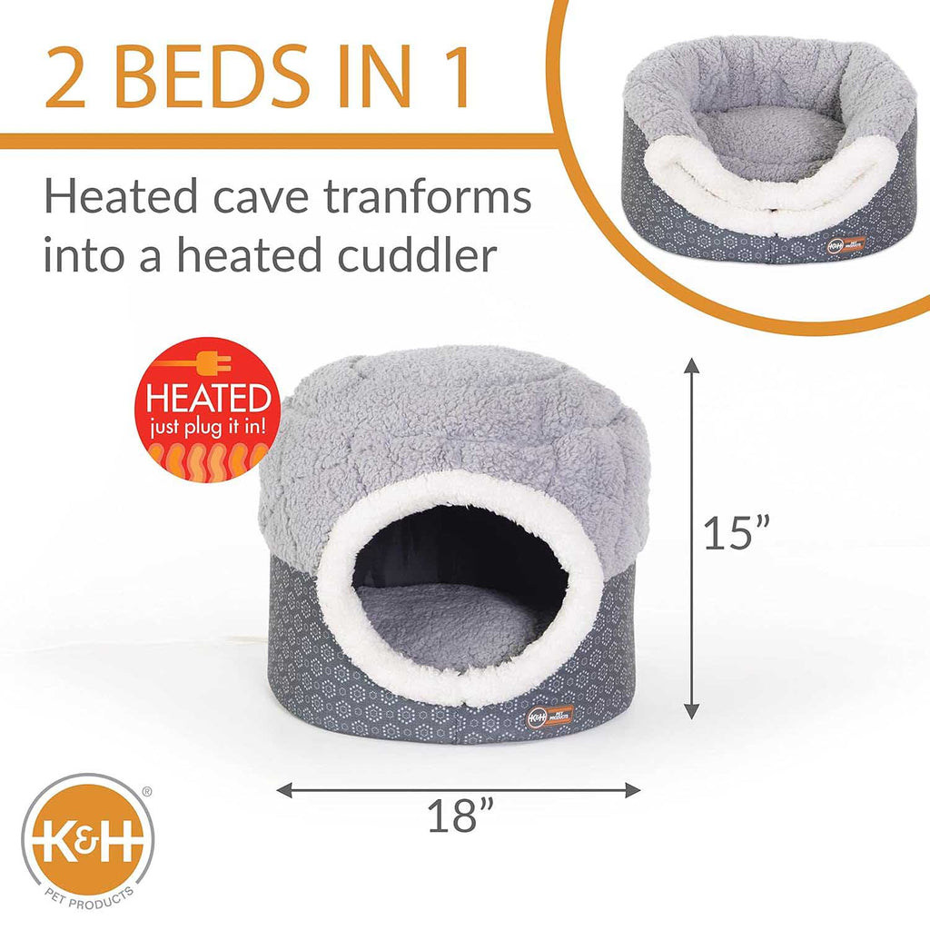 K&H Thermo-Pet Nest Heated Cat Bed – Soft Plush Indoor Cat Cave for Cats and Small Dogs, Machine Washable