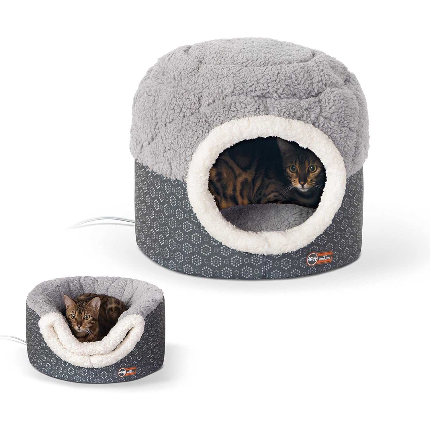 K&H Thermo-Pet Nest Heated Cat Bed – Soft Plush Indoor Cat Cave for Cats and Small Dogs, Machine Washable