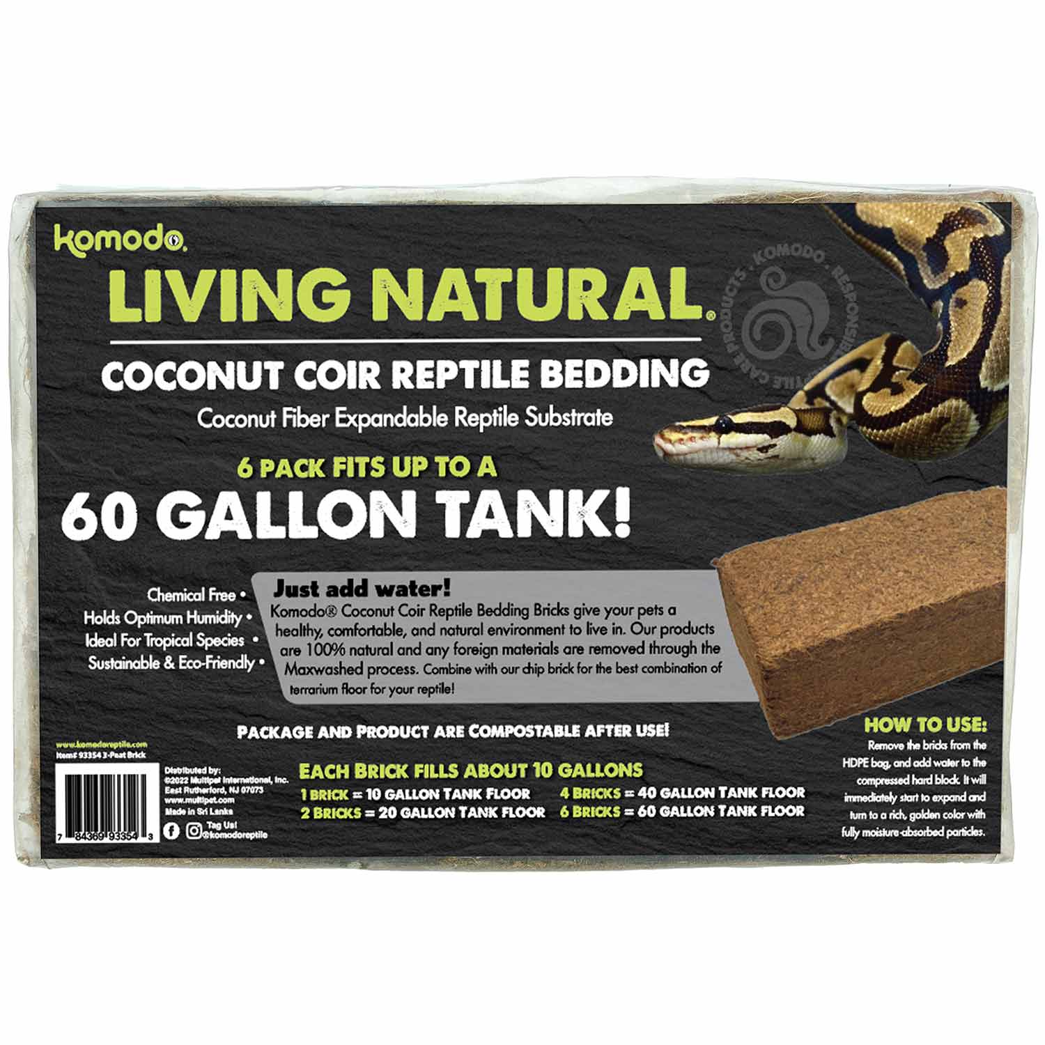 Komodo Coir Reptile Bedding for Terrariums or Tanks