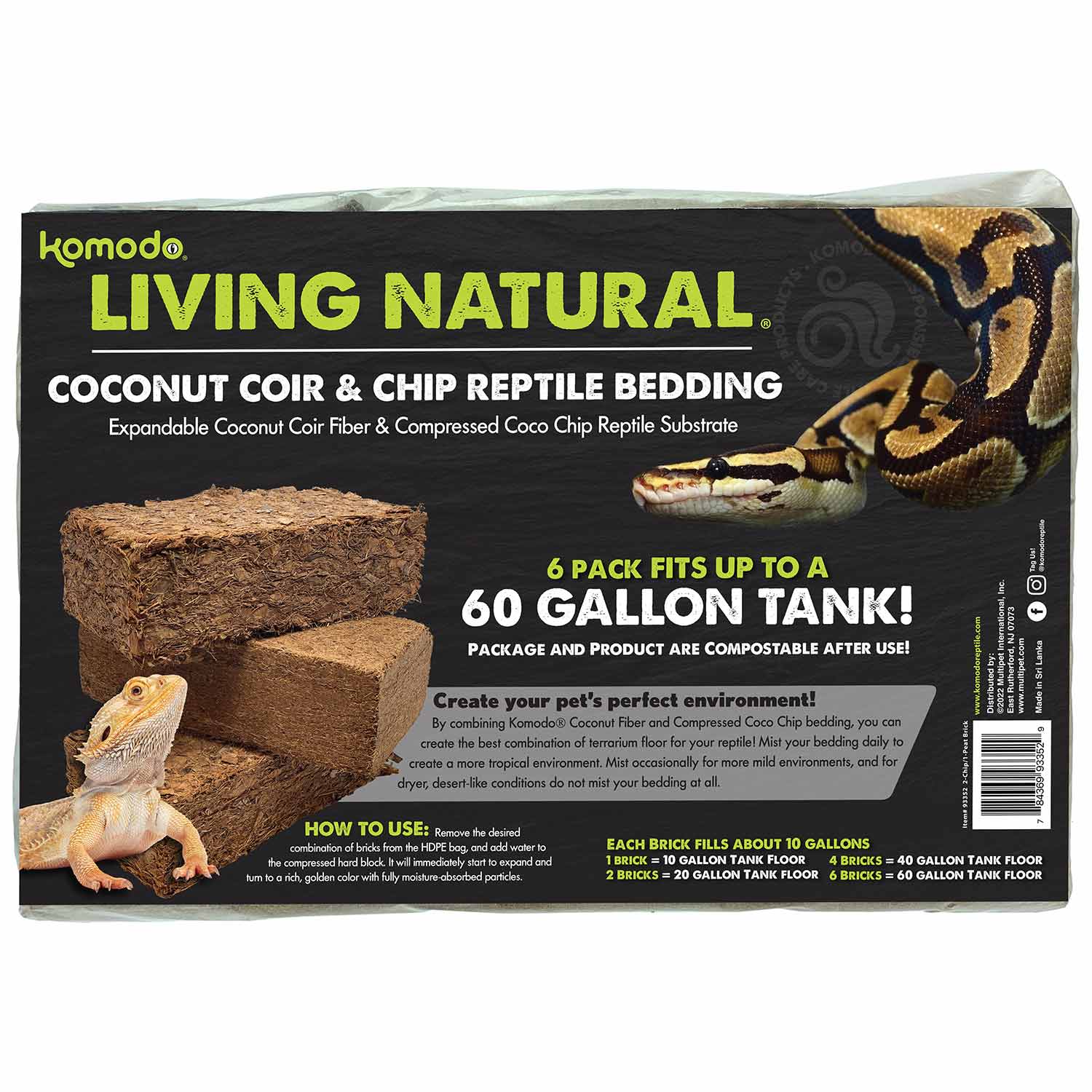 Komodo Coir Reptile Bedding for Terrariums or Tanks