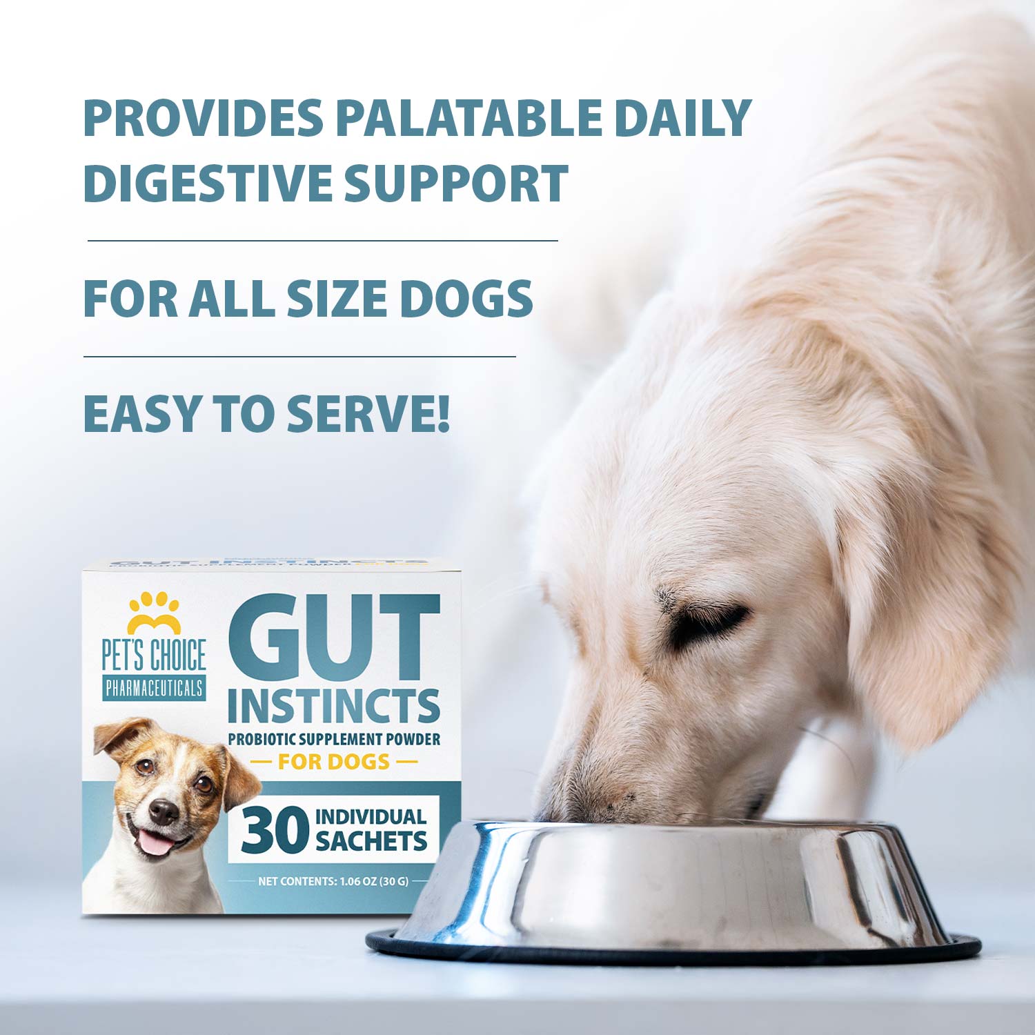 Pet's Choice Gut Instincts Probiotic Powder Packets for Dogs – Daily Digestive & Immune Support, 30 Count
