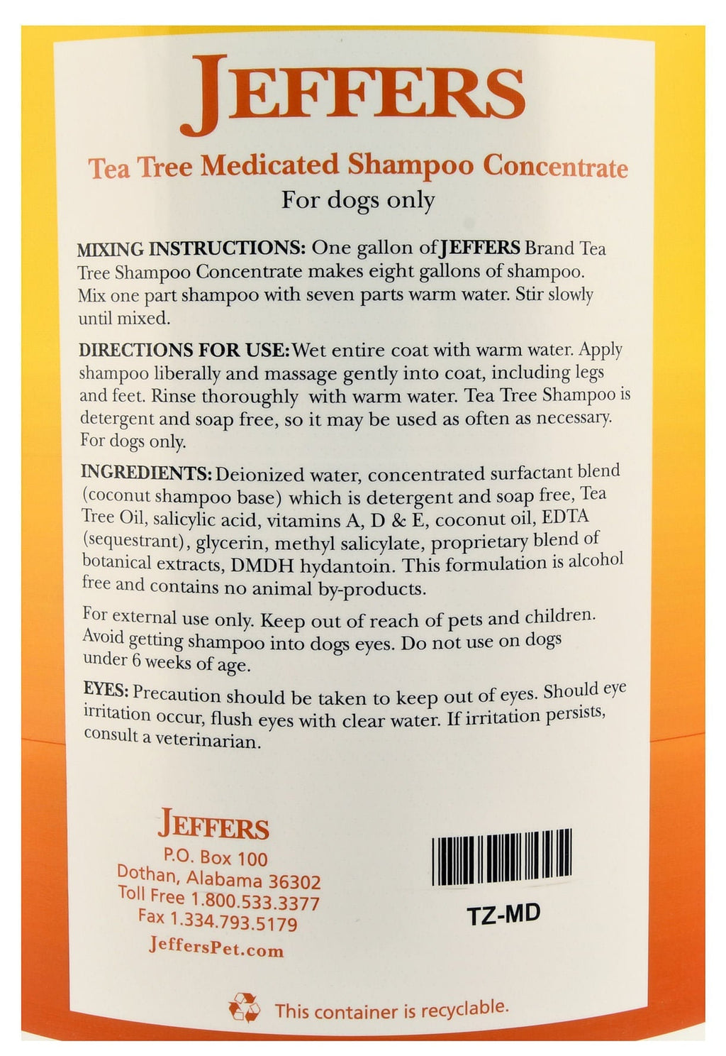Jeffers Pet Tea Tree (Melaleuca) Medicated Dog Shampoo for Dry Skin